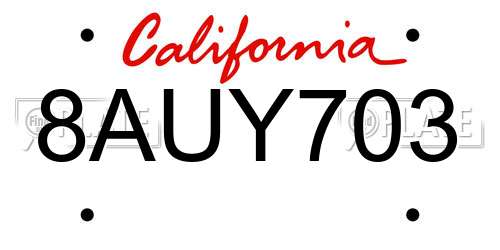 8AUY703 California License Plate