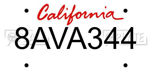 8AVA344 California License Plate