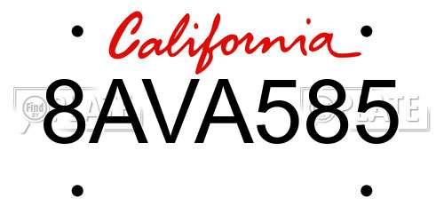 8AVA585 California License Plate