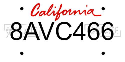 8AVC466 California License Plate