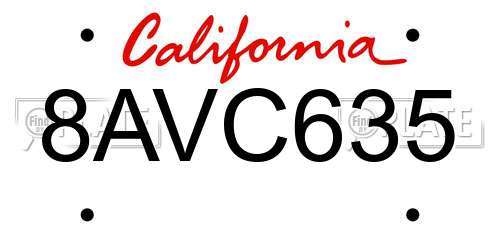 8AVC635 California License Plate