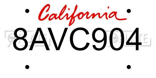 8AVC904 California License Plate