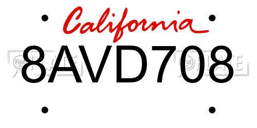 8AVD708 California License Plate