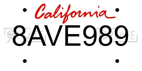 8AVE989 California License Plate