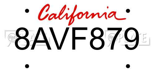 8AVF879 California License Plate