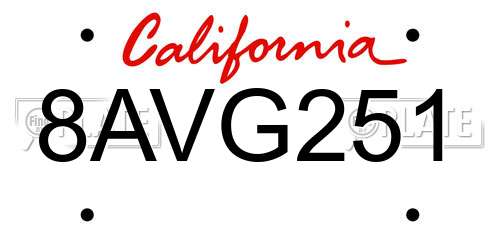 8AVG251 California License Plate