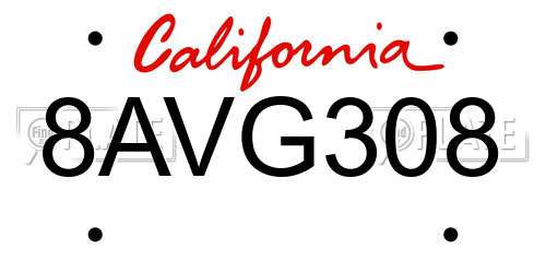 8AVG308 California License Plate