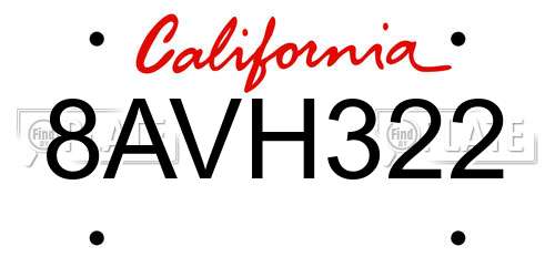 8AVH322 California License Plate