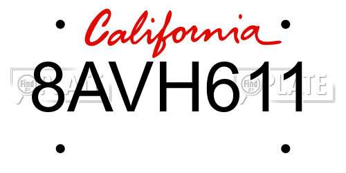 8AVH611 California License Plate