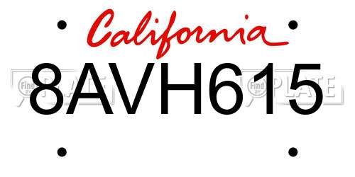 8AVH615 California License Plate