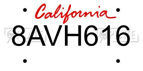 8AVH616 California License Plate