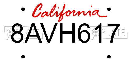 8AVH617 California License Plate