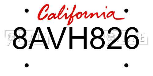 8AVH826 California License Plate