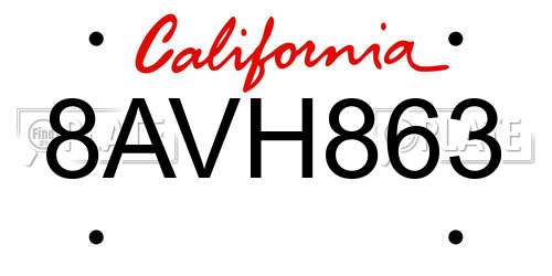 8AVH863 California License Plate