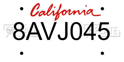8AVJ045 California License Plate