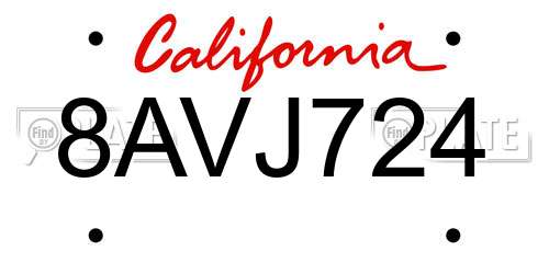 8AVJ724 California License Plate