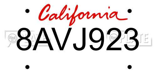 8AVJ923 California License Plate