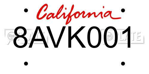 8AVK001 California License Plate