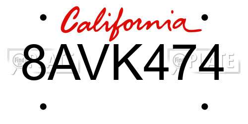 8AVK474 California License Plate