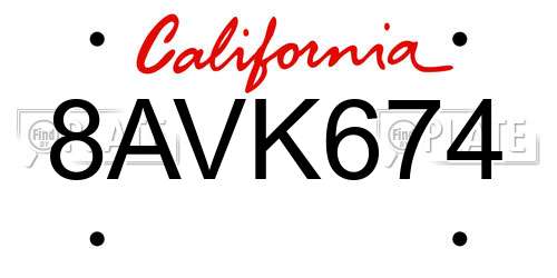 8AVK674 California License Plate