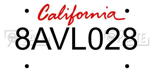 8AVL028 California License Plate