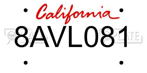 8AVL081 California License Plate
