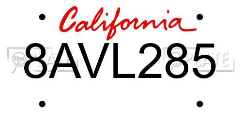 8AVL285 California License Plate