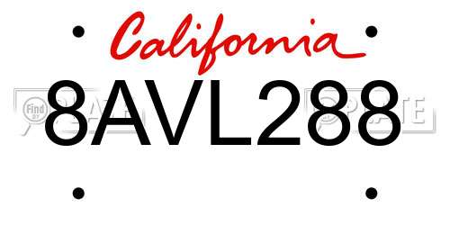 8AVL288 California License Plate