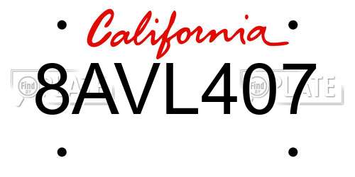 8AVL407 California License Plate