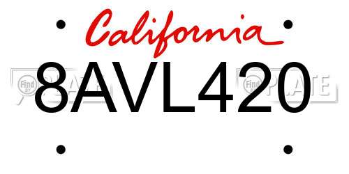 8AVL420 California License Plate