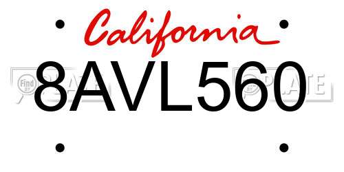 8AVL560 California License Plate