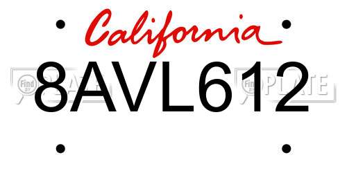 8AVL612 California License Plate