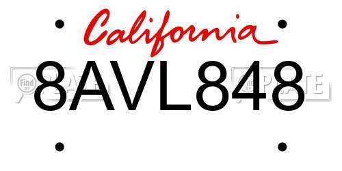 8AVL848 California License Plate