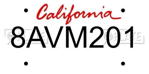 8AVM201 California License Plate