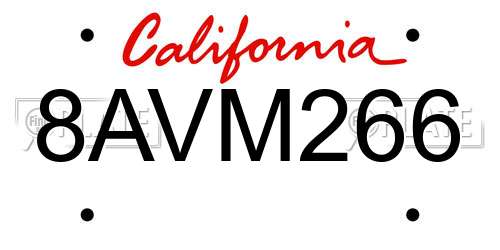 8AVM266 California License Plate