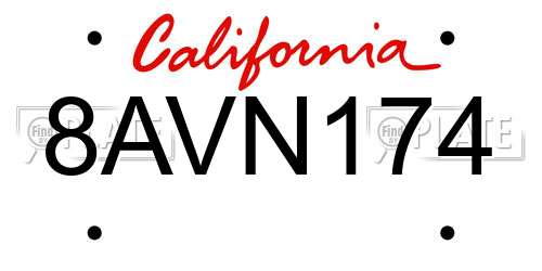 8AVN174 California License Plate