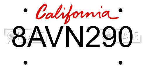 8AVN290 California License Plate
