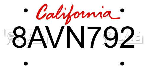8AVN792 California License Plate