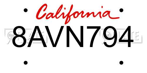 8AVN794 California License Plate