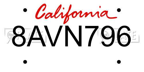 8AVN796 California License Plate
