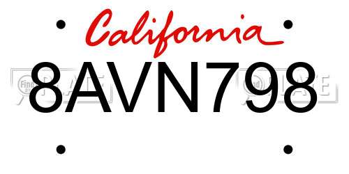 8AVN798 California License Plate