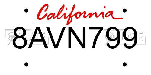 8AVN799 California License Plate