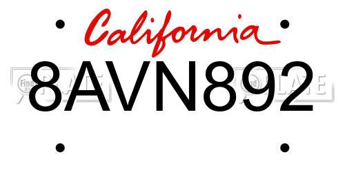 8AVN892 California License Plate