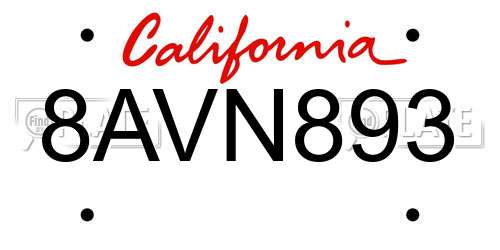8AVN893 California License Plate