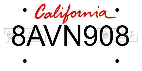 8AVN908 California License Plate