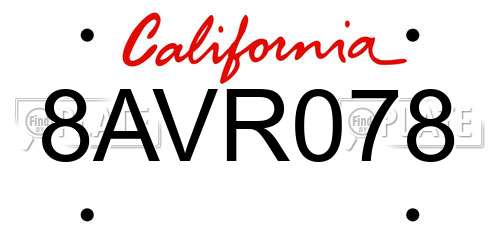 8AVR078 California License Plate
