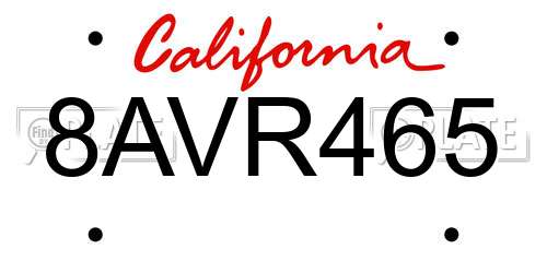 8AVR465 California License Plate