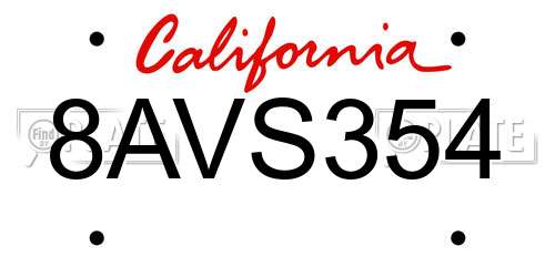8AVS354 California License Plate