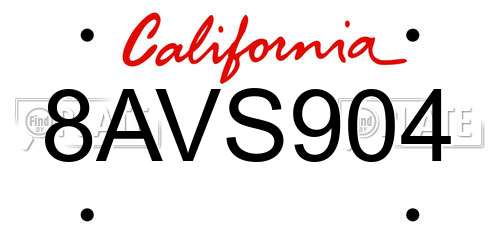 8AVS904 California License Plate