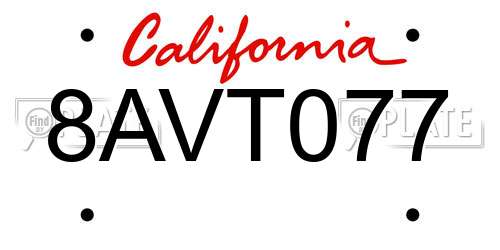 8AVT077 California License Plate